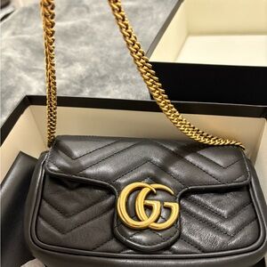 Gucci Black Quilted Leather Crossbody with Gold Chain
